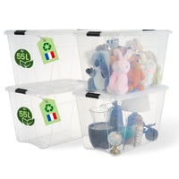Iris Ohyama BSB-55 Kutija za pohranu s poklopcem, 55L, set od 4 komada, prozirna, složiva, s ručkama, plastika bez BPA, za spavaću sobu, ured 1