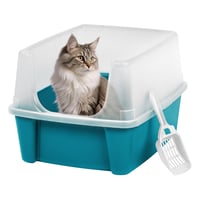 Litieră pentru pisici Iris Ohyama CLH-12 XXL cu lopățică, albastru, deschisă, cu margine înaltă detașabilă, fără BPA, pentru pisici mari, până la 7 kg 1