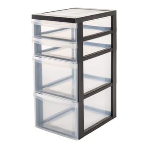 Iris Ohyama DC-322 komoda s ladicama na kotačiće, 4 ladice (2x15L + 2x7L), crna, organizator za ured i kupaonicu s kotačima