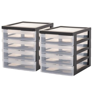 Iris Ohyama mini toranj za pohranu, stolni organizator s 4 ladice, format A5, set od 2 komada, crni