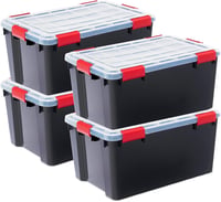 Iris Ohyama DDAT-L Hermetična plastična kutija za pohranu s poklopcem, 50 L, set od 4 komada, crna, s vodootpornim kopčama, složiva, otporna na prašinu 1