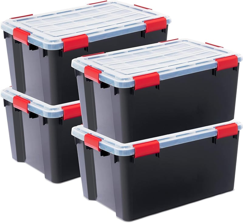 Iris Ohyama DDAT-L Hermetična plastična kutija za pohranu s poklopcem, 50 L, set od 4 komada, crna, s vodootpornim kopčama, složiva, otporna na prašinu