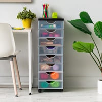 Iris Ohyama DDDC-380 Plastična komoda s ladicama na kotačićima, 8 plitkih ladica, crna, bez BPA, organizator za ured i kupaonicu 2