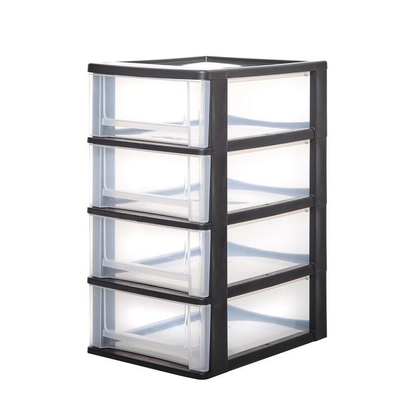 Plastový úložný box so zásuvkami Iris Ohyama DDOCH-2004, 4 zásuvky, čierny, formát A4/A5/A6, stolový organizér na dokumenty bez obsahu BPA do kancelárie a školy