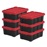 Iris Ohyama DDSKT-130 Úložný box s vekom, 12,5 l, súprava 6 ks, červený, odolný, stohovateľný, do garáže, na policu, na sťahovanie, plastový 1