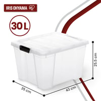 Iris Ohyama HB-30 Tárolódoboz Fedéllel, 30 L, 3 db-os Készlet, Átlátszó, Biztonságos Zár, Egymásra Rakható, Fogantyúval, BPA-mentes Műanyag 2