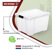 Iris Ohyama HB-30 Tárolódoboz Fedéllel, 30 L, 3 db-os Készlet, Átlátszó, Biztonságos Zár, Egymásra Rakható, Fogantyúval, BPA-mentes Műanyag 3