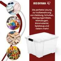 Iris Ohyama HB-30 Tárolódoboz Fedéllel, 30 L, 3 db-os Készlet, Átlátszó, Biztonságos Zár, Egymásra Rakható, Fogantyúval, BPA-mentes Műanyag 5