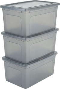 Set cutii de depozitare Iris Ohyama MCB-50, 50L, Gri, cu capac, stivuibile, plastic, 3 bucăți, pentru dulap, raft, jucării, încălțăminte 1