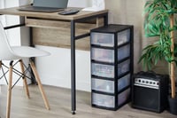 Set 5 Cutii de Depozitare cu Sertar Iris Ohyama MSD-1, 7 L, Organizator din Plastic Stivuibil, pentru Baie și Atelier, Negru 7