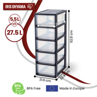Set 5 Cutii de Depozitare cu Sertar Iris Ohyama MSD-1, 7 L, Organizator din Plastic Stivuibil, pentru Baie și Atelier, Negru 3