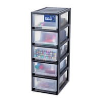 Set 5 Cutii de Depozitare cu Sertar Iris Ohyama MSD-1, 7 L, Organizator din Plastic Stivuibil, pentru Baie și Atelier, Negru 1