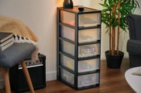Set 5 Cutii de Depozitare cu Sertar Iris Ohyama MSD-1, 7 L, Organizator din Plastic Stivuibil, pentru Baie și Atelier, Negru 2