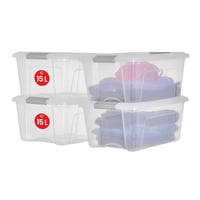 Priehľadný plastový úložný box s vekom Iris Ohyama NTB-15, 15 l, súprava so striebornými uzamykateľnými klipmi, stohovateľný, bez BPA — súprava 3 ks 2