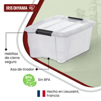 Úložný box s vekom Iris Ohyama NTB-15, 15 l, 4 ks, priehľadný, uzamykateľný klipsou, stohovateľný, bez BPA, 29x39,5x18,5 cm, organizér 3