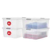 Úložný box s vekom Iris Ohyama NTB-30, 30 l, 4 ks, strieborný, bezpečné uzatváranie, stohovateľný, s rukoväťami, bez BPA, do spálne, šatníka, kancelárie 1