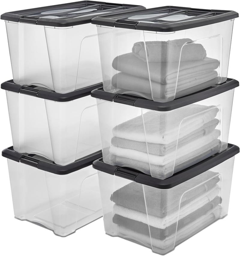 Iris Ohyama NTB-45 Plastična kutija za odlaganje 45L, set od 6 komada, crna, bez BPA, složiva, s kopčama za zatvaranje, 58x39,5x30 cm