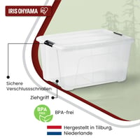 Cutie de depozitare Iris Ohyama NTB-45 cu capac, 45 L, set de 6 bucăți, transparentă, închidere cu clips, stivuibilă, plastic fără BPA, cu mâner 3
