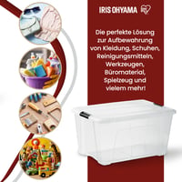 Cutie de depozitare Iris Ohyama NTB-45 cu capac, 45 L, set de 6 bucăți, transparentă, închidere cu clips, stivuibilă, plastic fără BPA, cu mâner 6