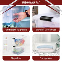 Cutie de depozitare Iris Ohyama NTB-45 cu capac, 45 L, set de 6 bucăți, transparentă, închidere cu clips, stivuibilă, plastic fără BPA, cu mâner 5