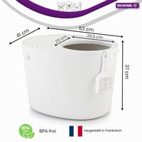 Iris Ohyama PUNT-530 XXL uzatvorená toaleta pre mačky s lopatkou, krytá toaleta pre mačky do 7 kg, bez BPA, biela, 53x41x37 cm 2