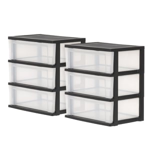Iris Ohyama NSW-603 Plastična komoda s ladicama, 2 komada, kontejner s 3 ladice na kotačiće, 34 L, za ured, garažu, spavaću sobu, bez BPA, crna