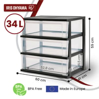 Iris Ohyama NSW-603 Műanyag Fiókos Tároló Szekrény 2 db, 3 Fiókos Görgős Konténer 34 L, Iroda Garázs Hálószoba, BPA-mentes, Fekete 3