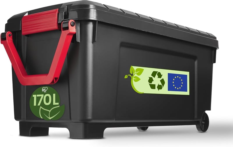 Iris Ohyama SIA-1000 Velika plastična kutija za pohranu 170L, složiva, sa zasunima i ručkama, crna