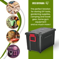 Veľký plastový úložný box Iris Ohyama SIA-110, 110 l, garážový box, čierny, stohovateľný, robustný, s uzatváraním na klip a rukoväťami 5