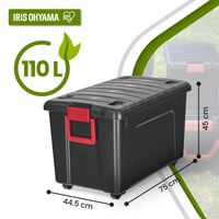 Veľký plastový úložný box Iris Ohyama SIA-110, 110 l, garážový box, čierny, stohovateľný, robustný, s uzatváraním na klip a rukoväťami 2