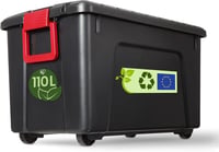 Veľký plastový úložný box Iris Ohyama SIA-110, 110 l, garážový box, čierny, stohovateľný, robustný, s uzatváraním na klip a rukoväťami 1