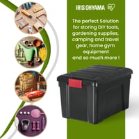 Cutie de depozitare mare din plastic Iris Ohyama SIA-60, 60L, cutie pentru garaj, negru, stivuibilă, robustă, cu închidere cu clips și mânere 5