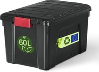 Cutie de depozitare mare din plastic Iris Ohyama SIA-60, 60L, cutie pentru garaj, negru, stivuibilă, robustă, cu închidere cu clips și mânere 1