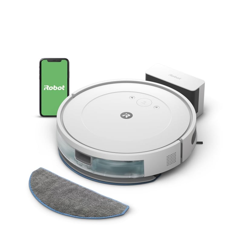 Aspirator robot și mop iRobot Roomba Combo Essential Y0112, curățare în 4 etape, 3 niveluri de putere de aspirare, Spot Cleaning, control prin aplicație, alb