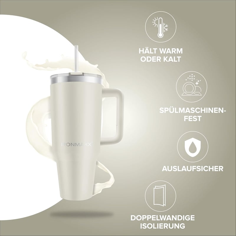 IronMaxx Termikus Pohár Füllel 1.2L Krém - Rozsdamentes Acél - 1.2L, Cream