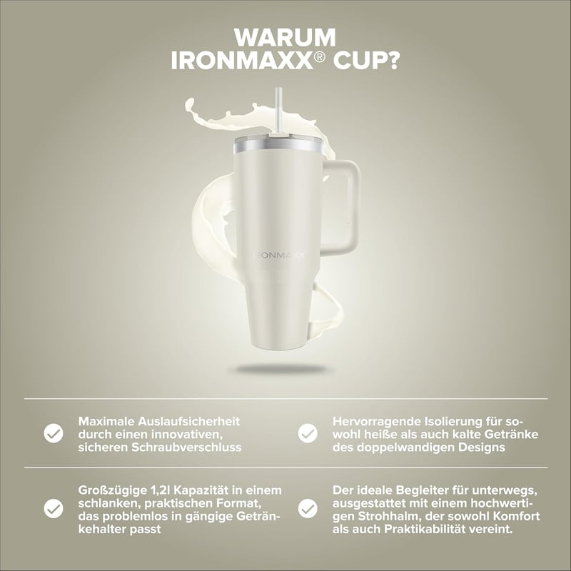 IronMaxx Termikus Pohár Füllel 1.2L Krém - Rozsdamentes Acél - 1.2L, Cream