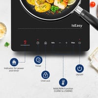 IsEasy Indukciós Főzőlap 2100W - Hordozható Egyzónás Elektromos Tűzhely 28cm, Gyerekzárral, 9 Hőfokozattal és 8 Órás Időzítővel, Fekete 2