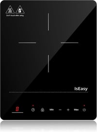 IsEasy Indukciós Főzőlap 2100W - Hordozható Egyzónás Elektromos Tűzhely 28cm, Gyerekzárral, 9 Hőfokozattal és 8 Órás Időzítővel, Fekete 1