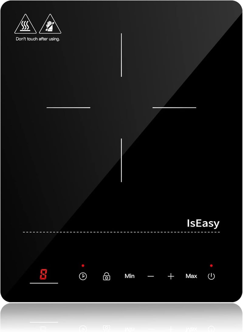 IsEasy Indukciós Főzőlap 2100W - Hordozható Egyzónás Elektromos Tűzhely 28cm, Gyerekzárral, 9 Hőfokozattal és 8 Órás Időzítővel, Fekete