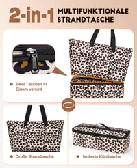 Plážová taška ISEYOU XXL s chladiacou taškou, 49 l, vodoodolná, na zips, skladacia dámska taška na dovolenku, piknik, cestovanie, s 8 vreckami 3