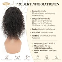 ISHEENY Afro Kinky Curly Lófarok Valódi Hajból, Fekete, 35 cm, Hajhosszabbítás Gumival 3