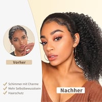 ISHEENY Afro Kinky Curly Lófarok Valódi Hajból, Fekete, 35 cm, Hajhosszabbítás Gumival 7