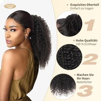 ISHEENY Afro Kinky Curly Lófarok Valódi Hajból, Fekete, 35 cm, Hajhosszabbítás Gumival 4
