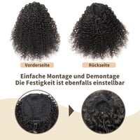 ISHEENY Afro Kinky Curly Lófarok Valódi Hajból, Fekete, 35 cm, Hajhosszabbítás Gumival 2