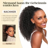 ISHEENY Afro Kinky Curly Lófarok Valódi Hajból, Fekete, 35 cm, Hajhosszabbítás Gumival 9