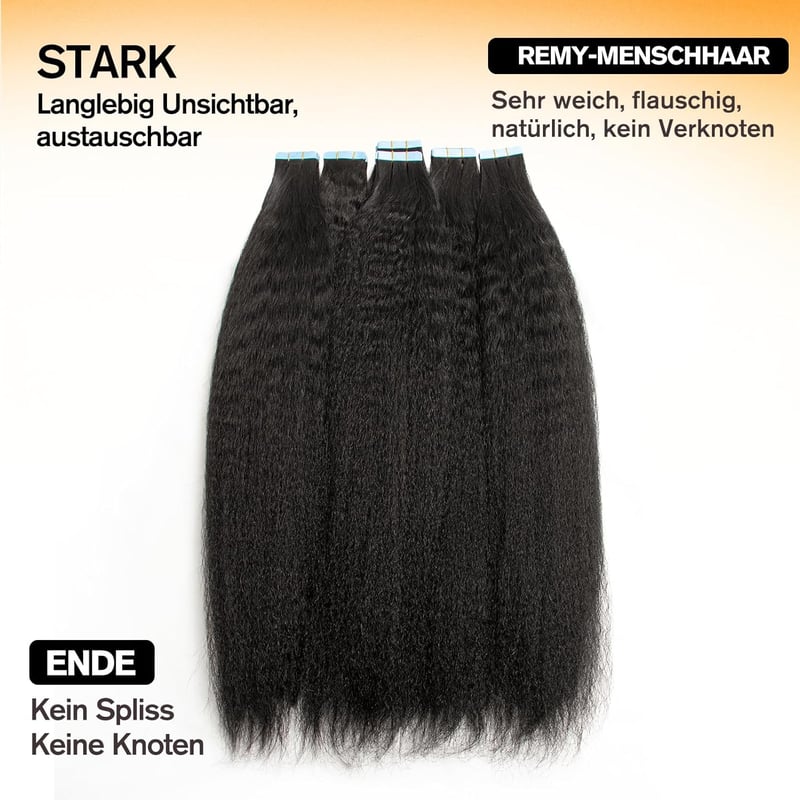 ISHEENY Tape-In Valódi Hajhosszabbítás Göndör 55cm Természetes Fekete 50g