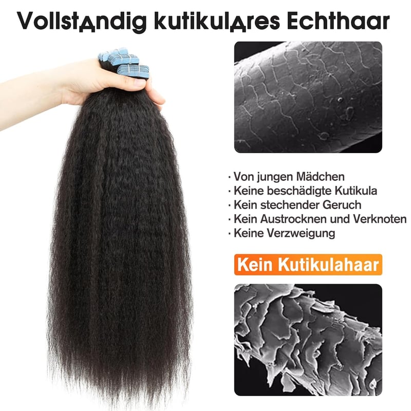 ISHEENY Tape-In Valódi Hajhosszabbítás Göndör 55cm Természetes Fekete 50g