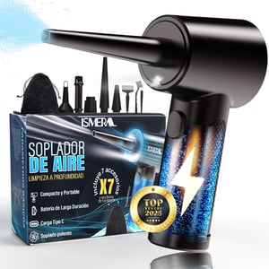 Suflantă cu aer comprimat premium ISMERAL Superpack, 100.000 RPM, baterie de 6000 mAh, cu 9 accesorii și geantă de transport, pistol pentru curățarea PC-ului