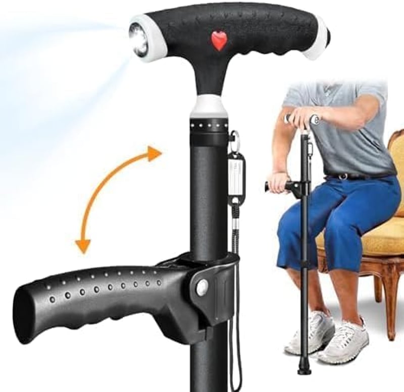 ispuoocti Állítható Sétabot LED Lámpával, Dupla Fogantyú, Időseknek és Arthritiszes Személyeknek