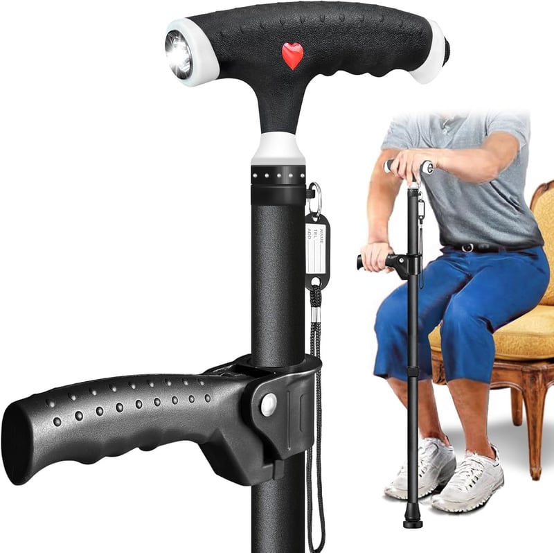 ispuoocti Állítható Sétabot LED Lámpával, Dupla Fogantyú, Időseknek és Arthritiszes Személyeknek